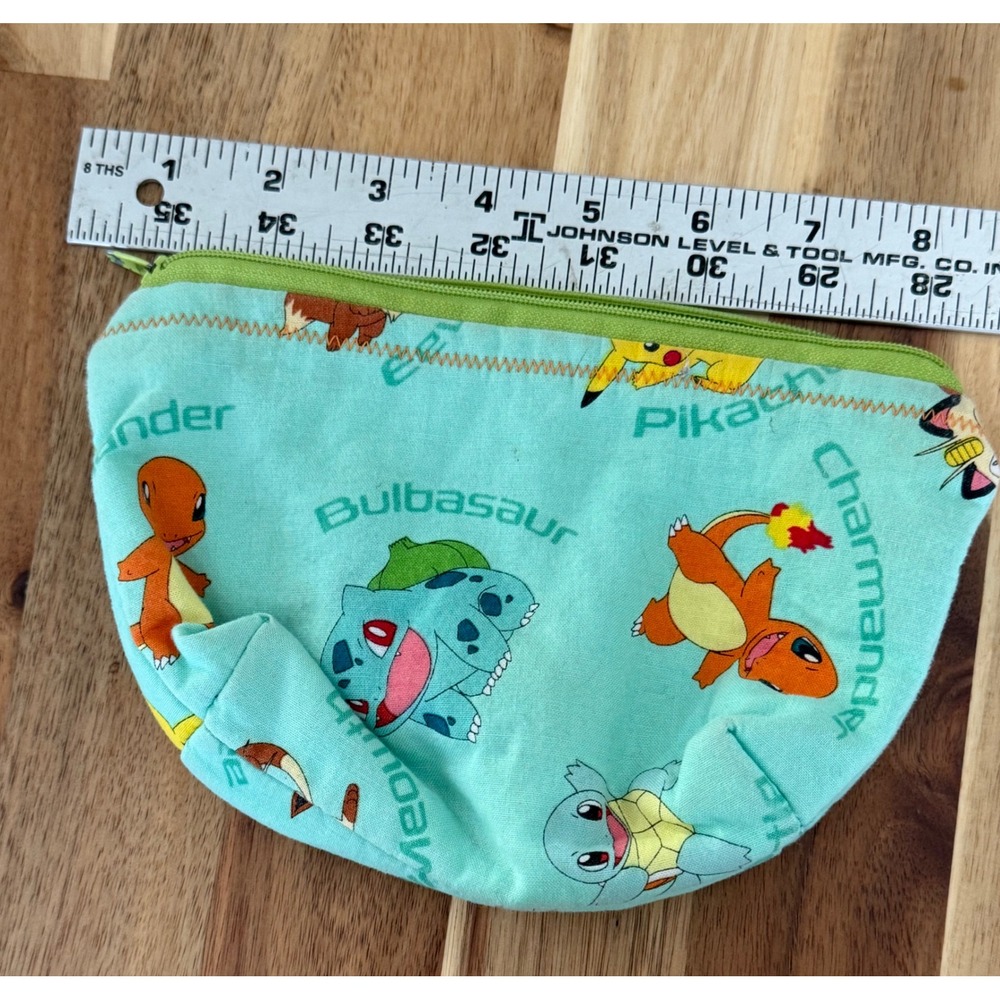 Handmade Pokemon Character Zipper Pouch Mint Green Pikachu Bulbasaur Makeup Bag